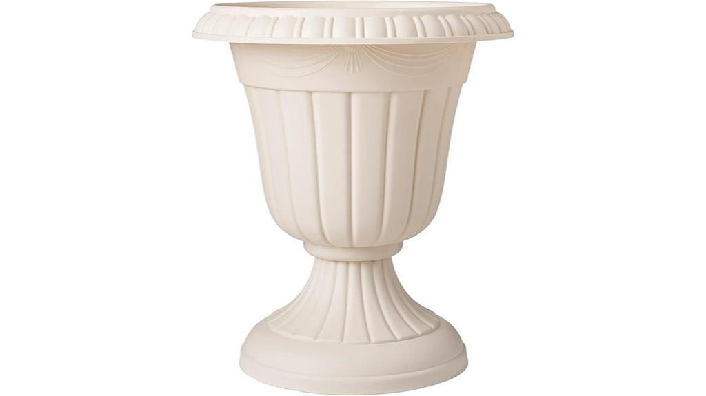 beige plastic urn planter
