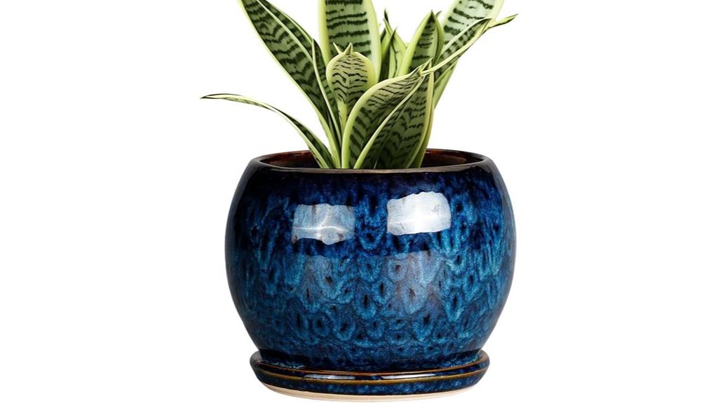 blue ceramic plant pot