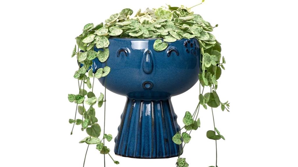 blue ceramic succulent planter