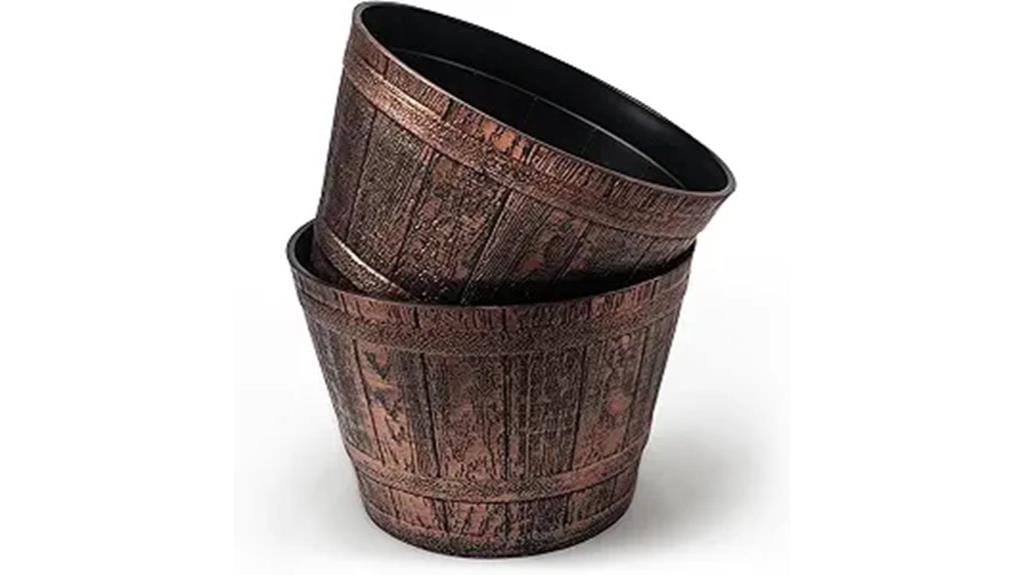copper whiskey barrel planters