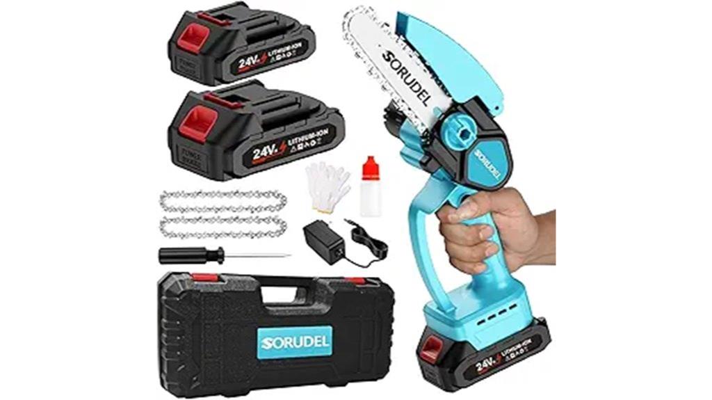 powerful dark blue mini chainsaw