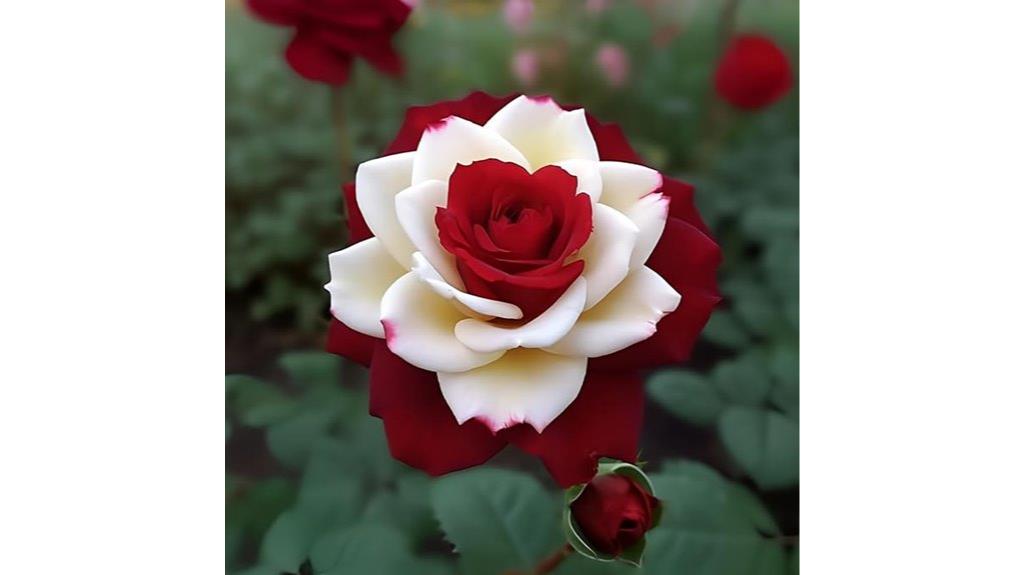 rare red white roses
