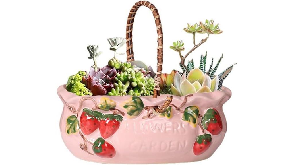 red strawberry flowerpot embossed