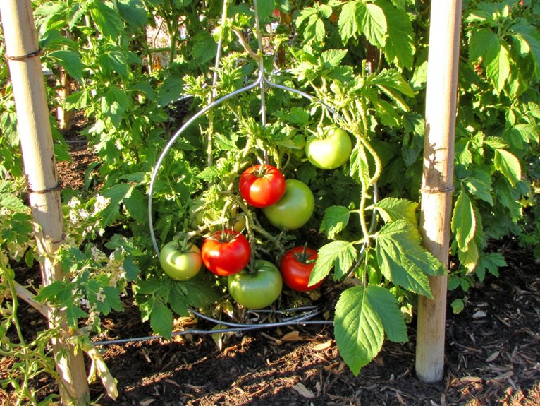 supporting plants with stakes