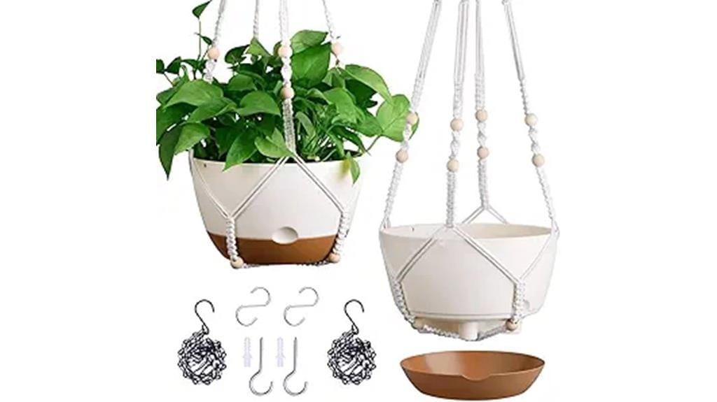 white self watering hanging planters