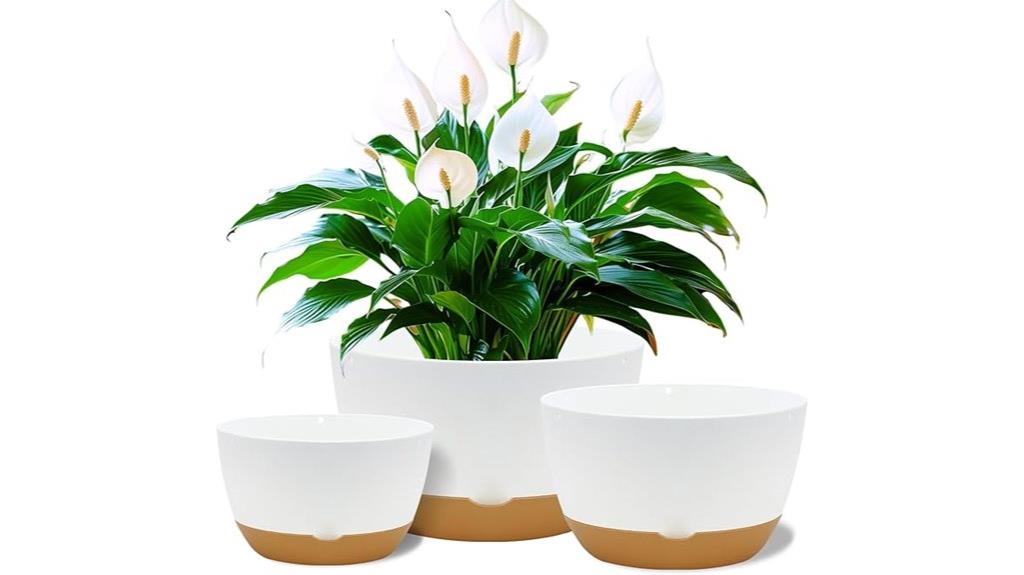 white self watering planters set