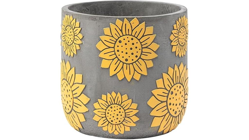 yellow sunflower concrete planter