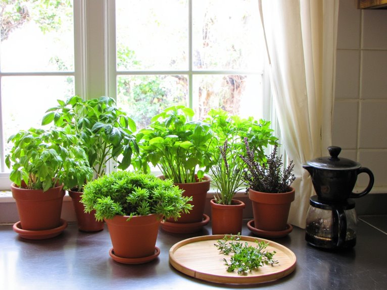 culinary herbs on windowsills
