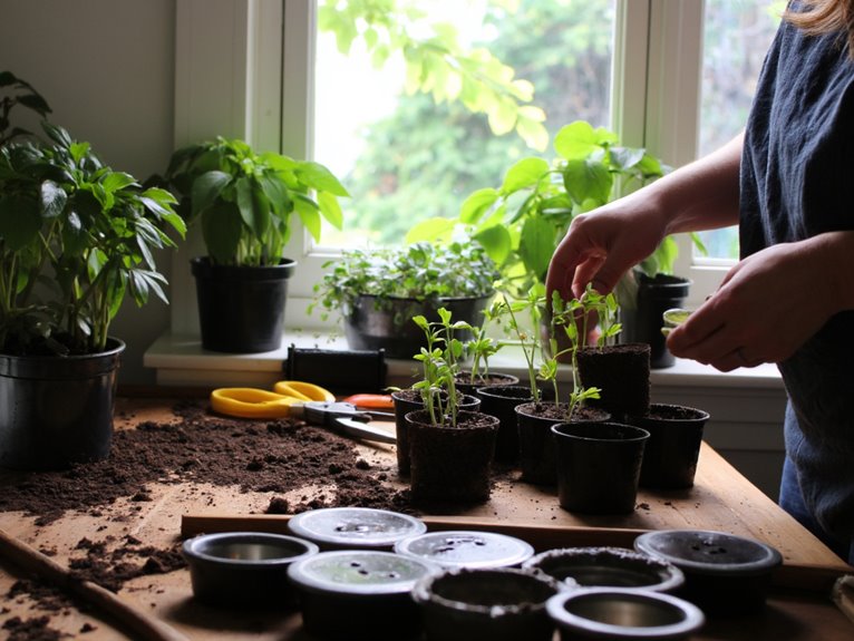 propagating plants in window containers